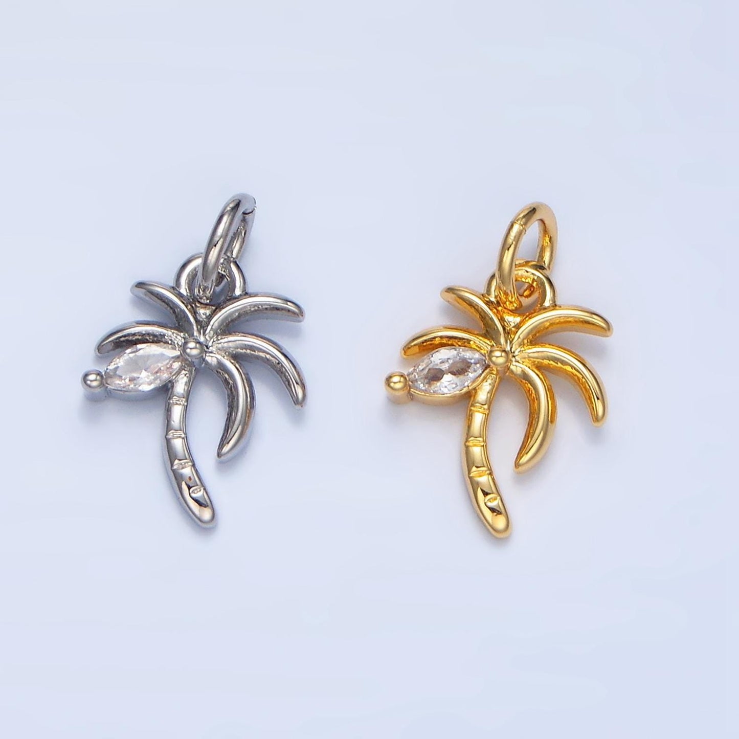 Mini 24k gold dainty palm tree pendant coconut cz micro pave charm for necklace earring bracelet supply | x-859