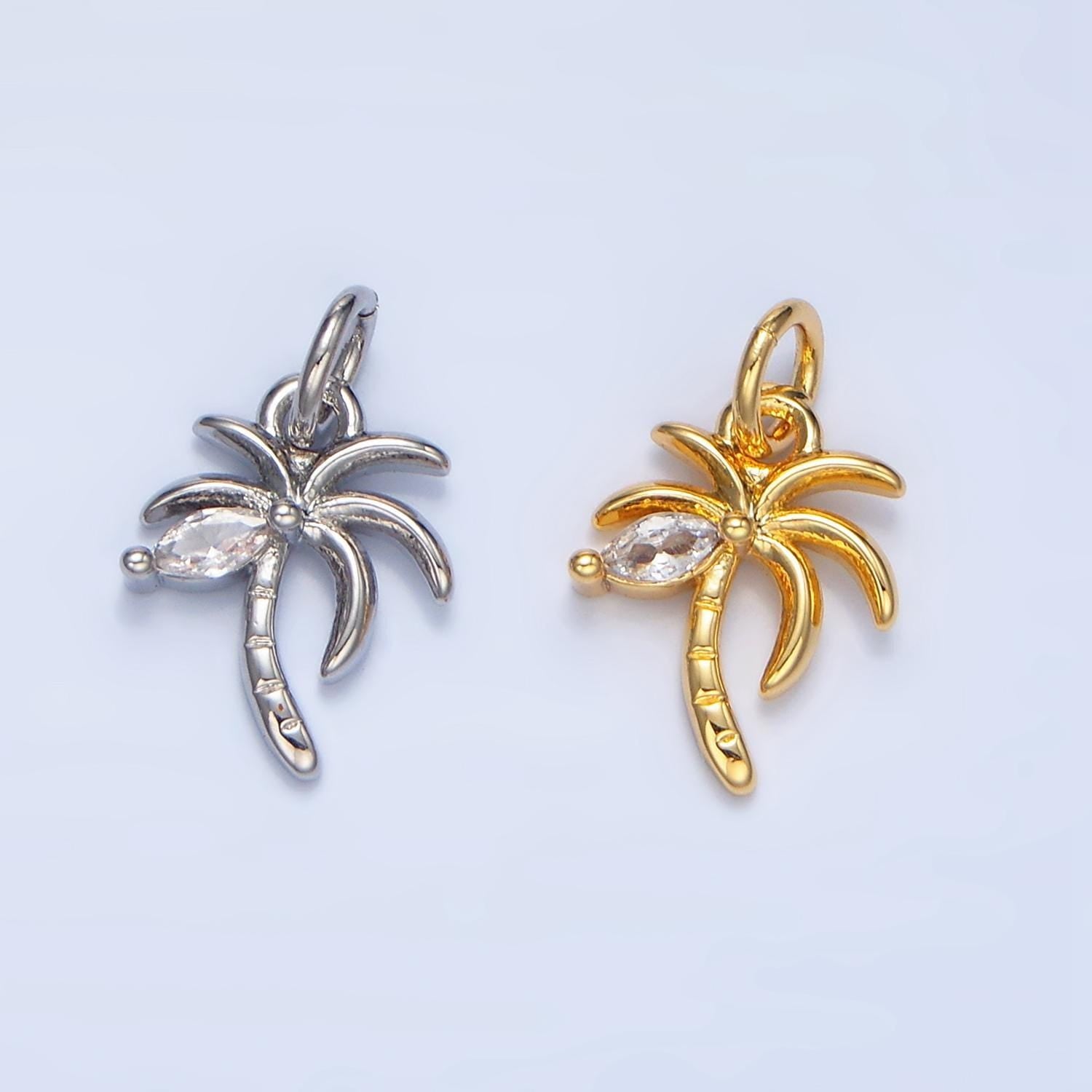 Mini 24k gold dainty palm tree pendant coconut cz micro pave charm for necklace earring bracelet supply | x-859