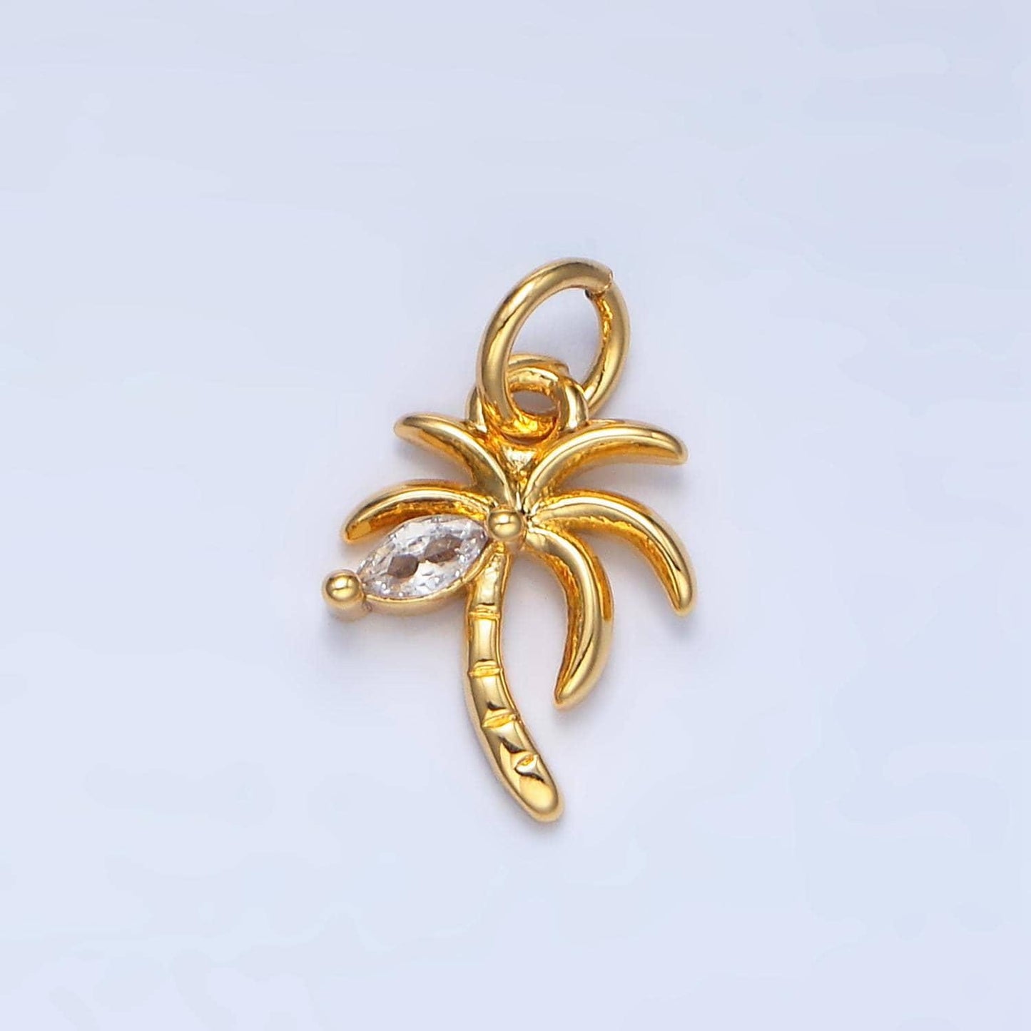 Mini 24k gold dainty palm tree pendant coconut cz micro pave charm for necklace earring bracelet supply | x-859