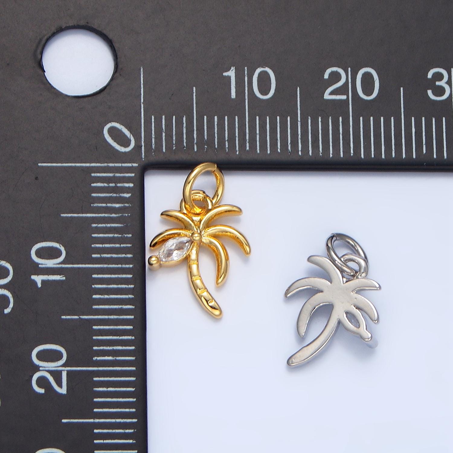 Mini 24k gold dainty palm tree pendant coconut cz micro pave charm for necklace earring bracelet supply | x-859