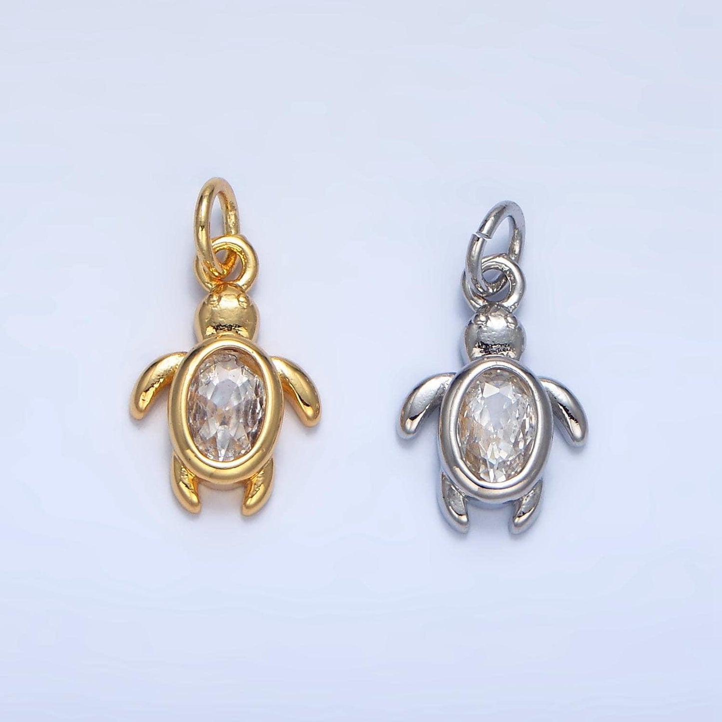 Mini 24k gold filled clear oval bezel cut cz turtle charm sea animal add-on charm | x857