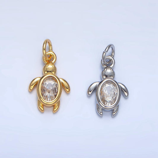 Mini 24k gold filled clear oval bezel cut cz turtle charm sea animal add-on charm | x857