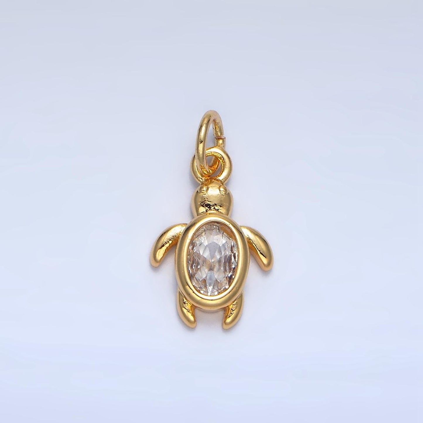 Mini 24k gold filled clear oval bezel cut cz turtle charm sea animal add-on charm | x857