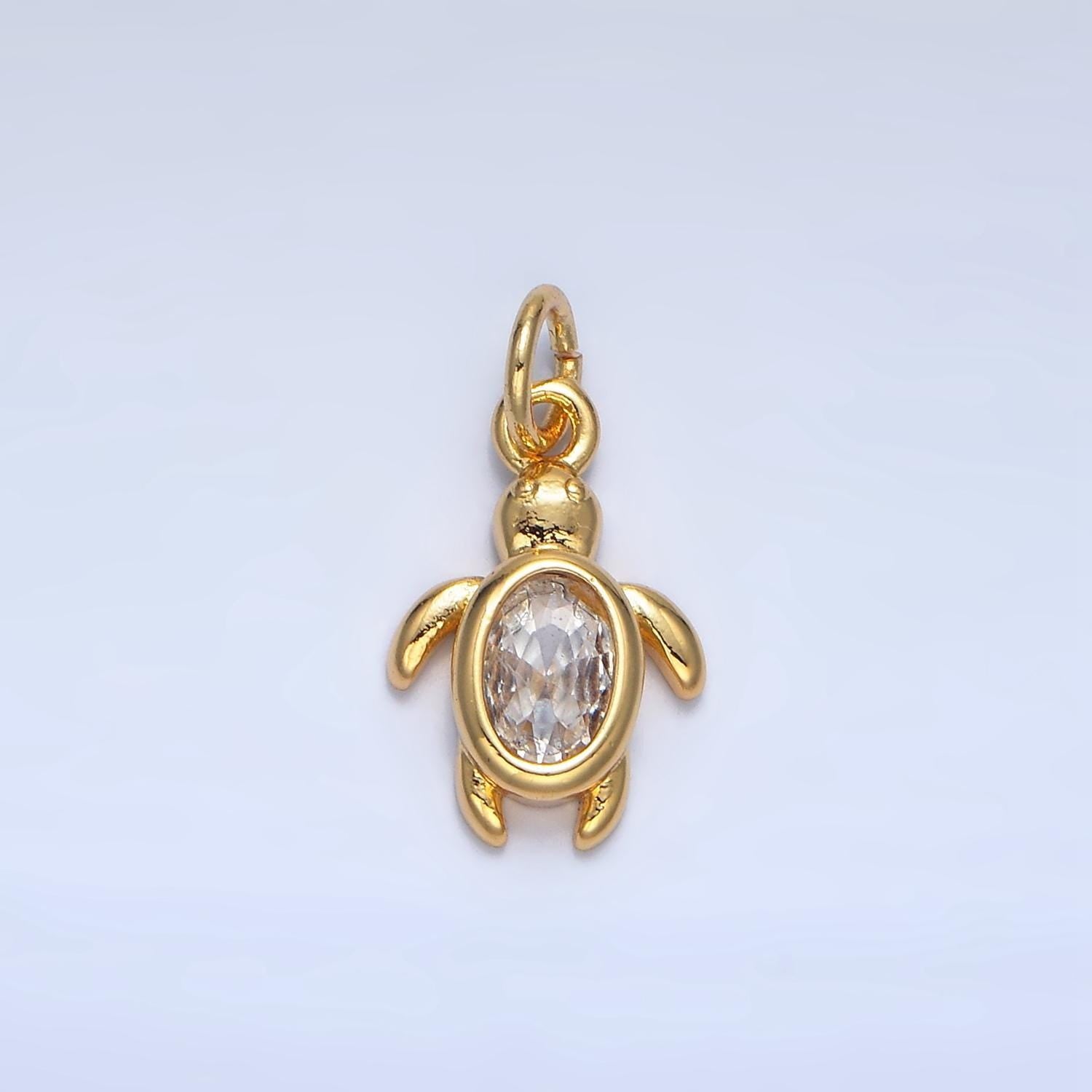 Mini 24k gold filled clear oval bezel cut cz turtle charm sea animal add-on charm | x857