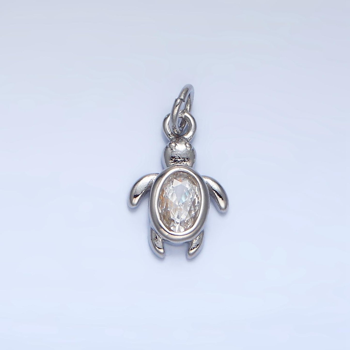 Mini 24k gold filled clear oval bezel cut cz turtle charm sea animal add-on charm | x857