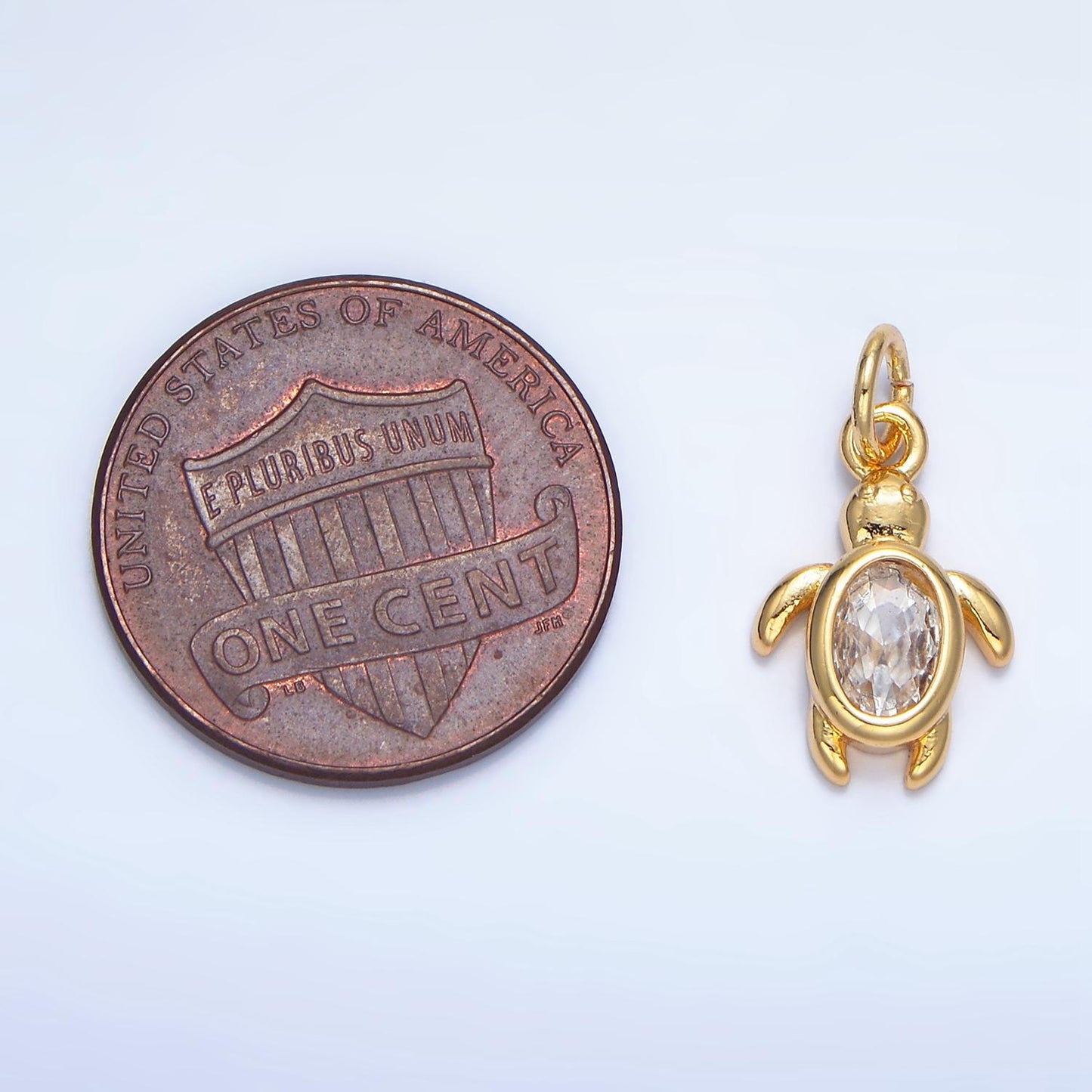 Mini 24k gold filled clear oval bezel cut cz turtle charm sea animal add-on charm | x857