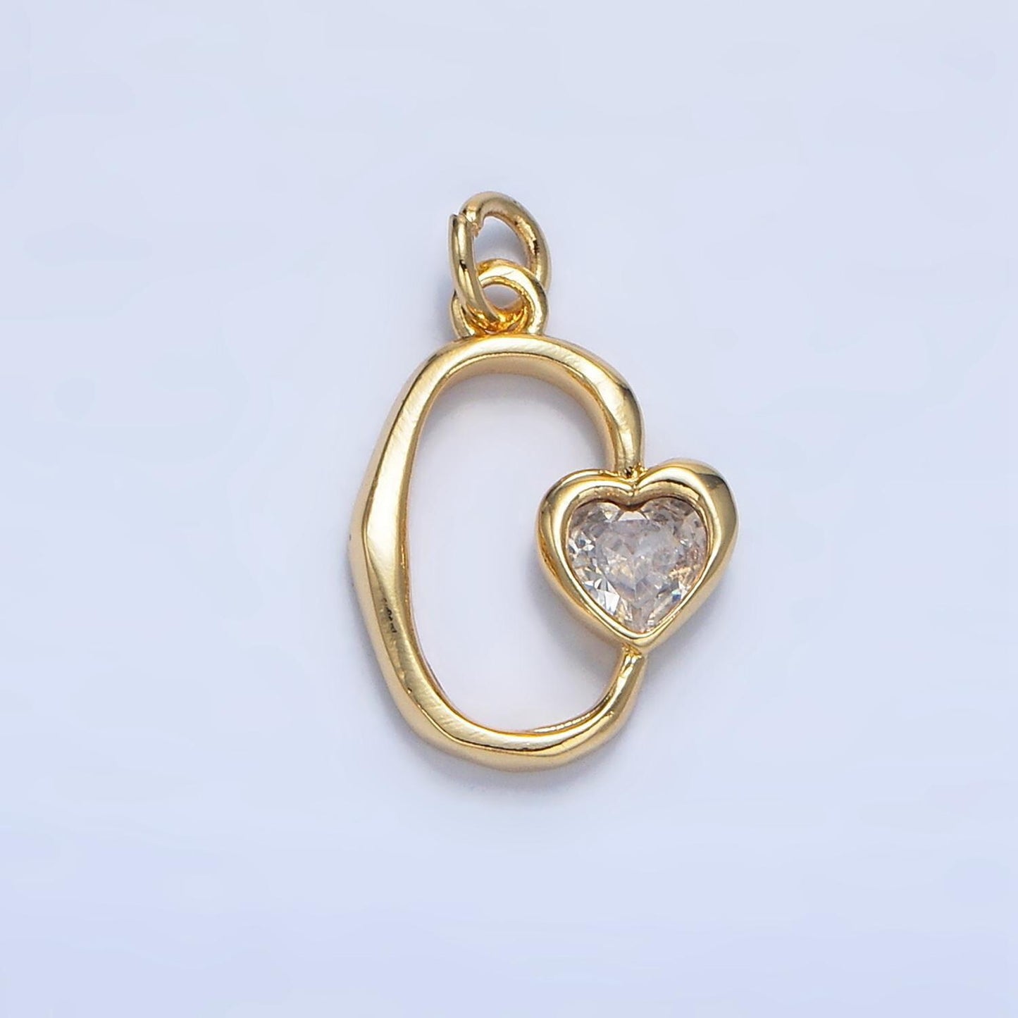 Clear, pink cz molted open oval heart 24k gold filled charm | x-856