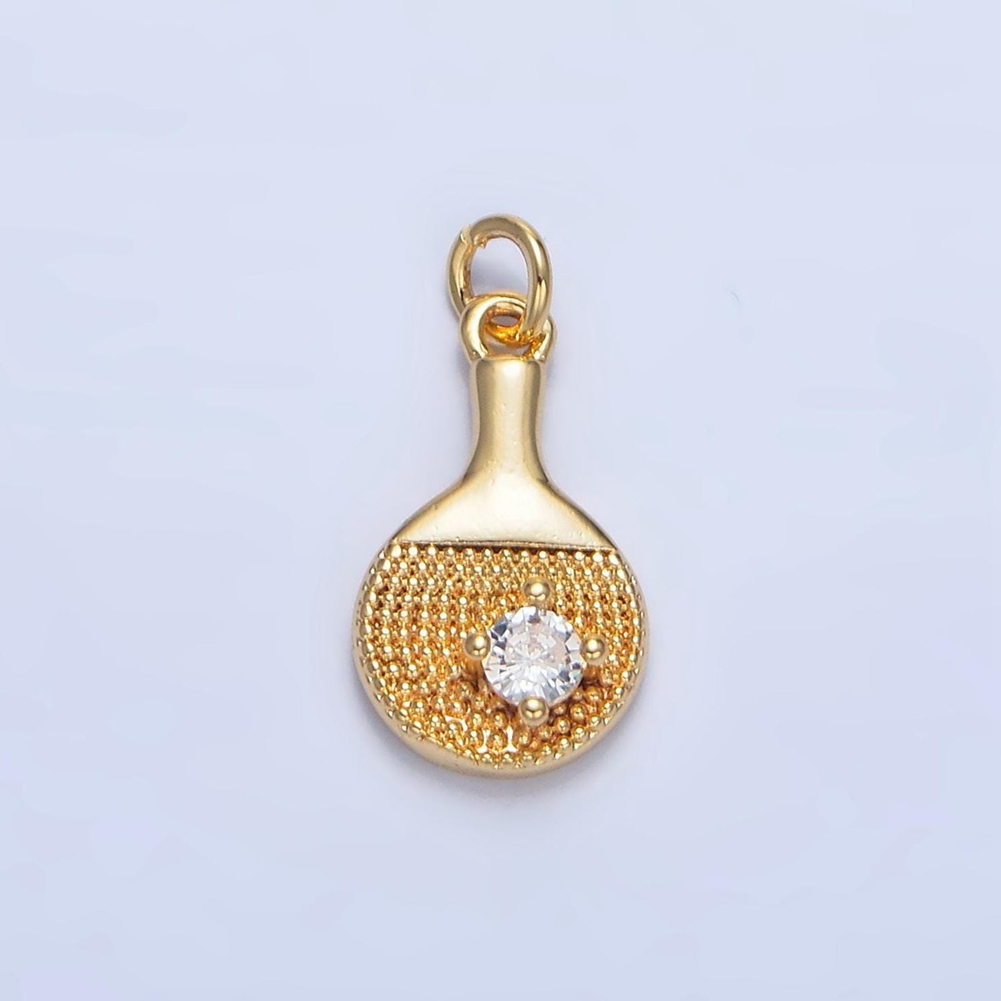 Cz dotted texture tennis paddle sports 24k gold filled charm | x-854