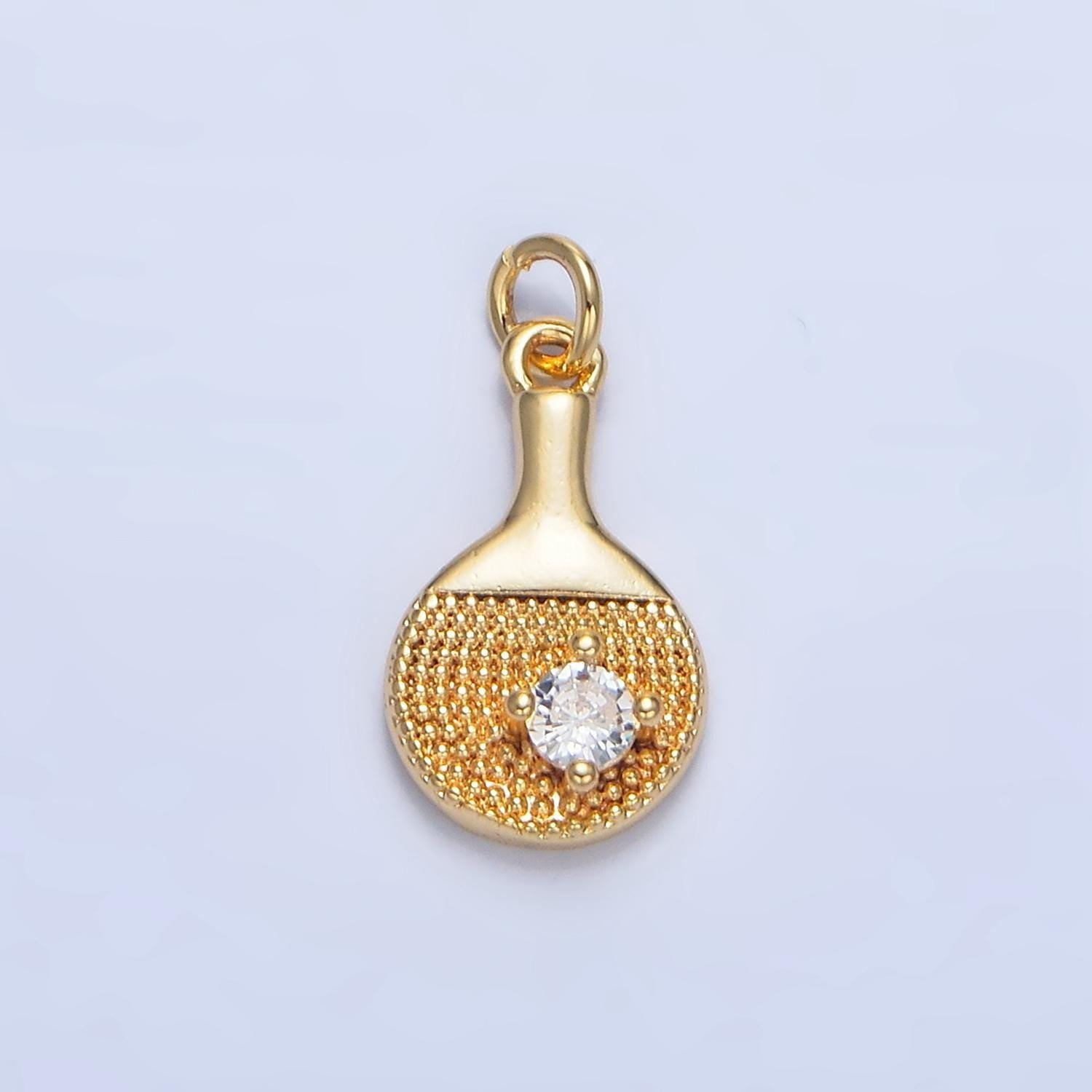 Cz dotted texture tennis paddle sports 24k gold filled charm | x-854