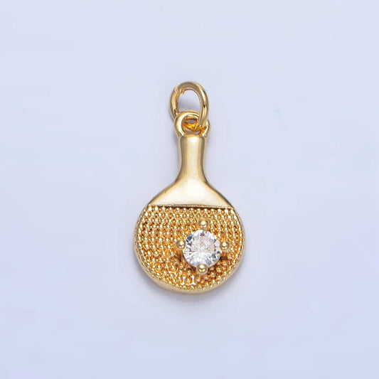 Cz dotted texture tennis paddle sports 24k gold filled charm | x-854