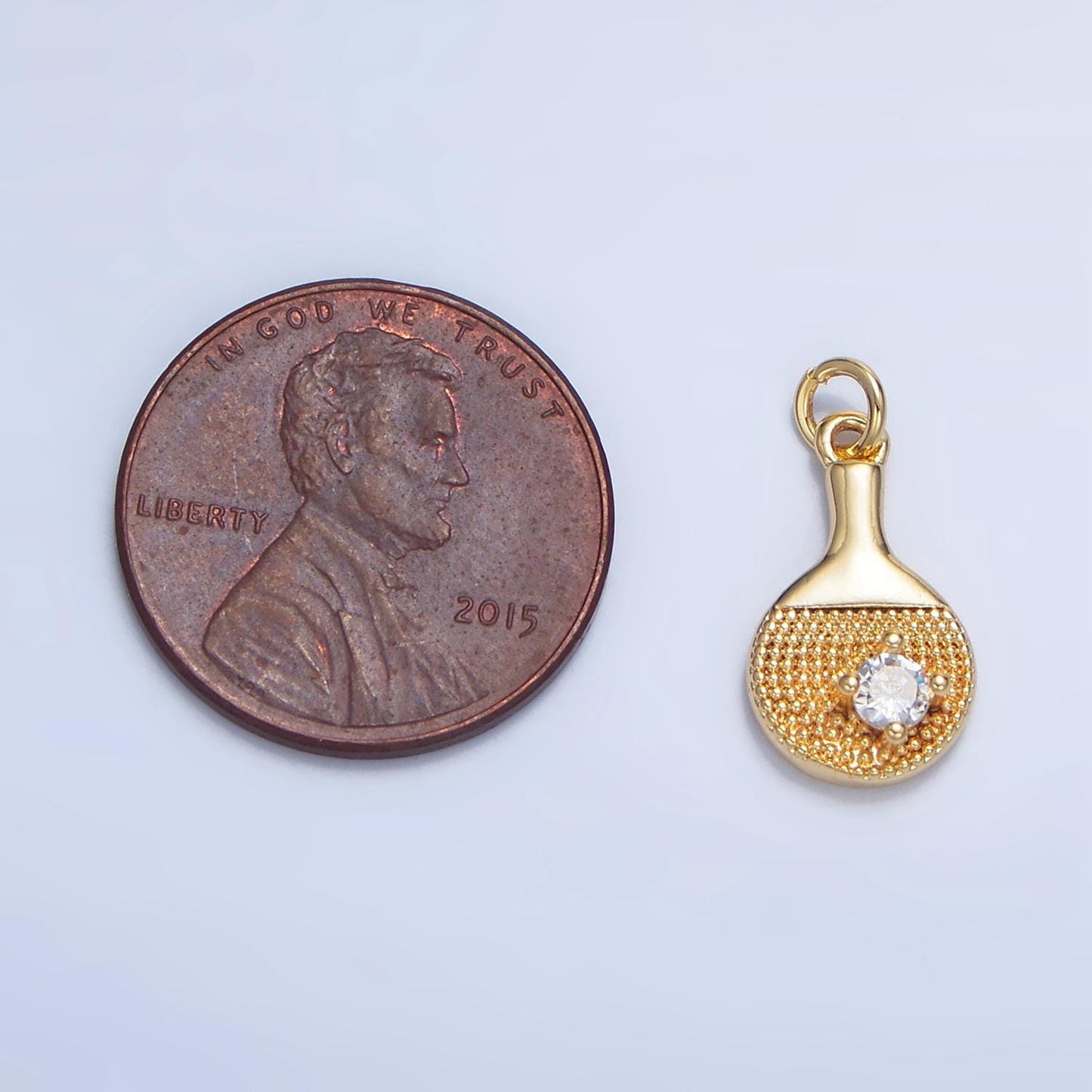 Cz dotted texture tennis paddle sports 24k gold filled charm | x-854
