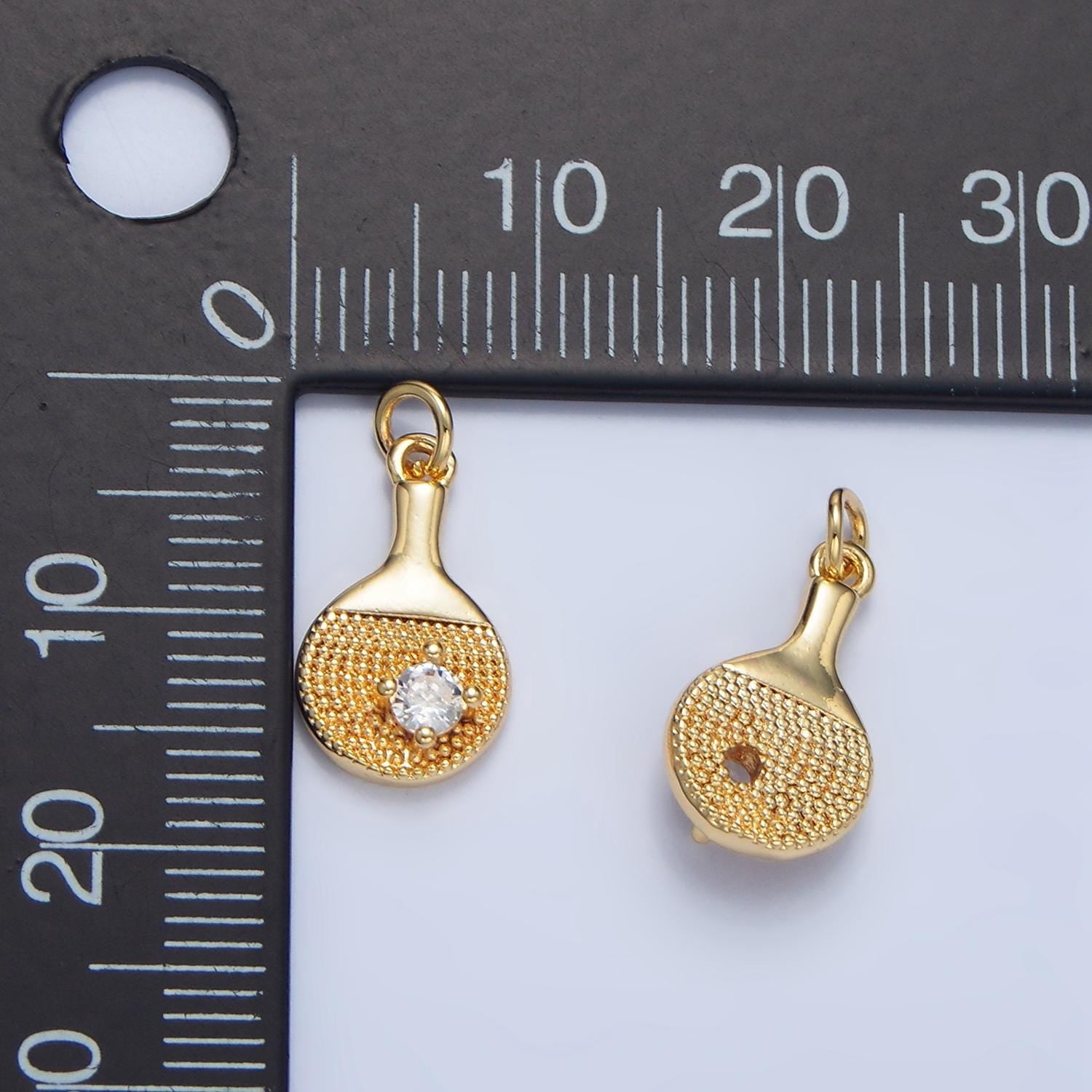Cz dotted texture tennis paddle sports 24k gold filled charm | x-854