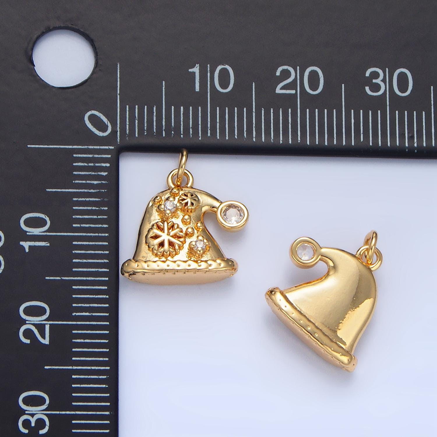 Cz snowflake christmas holiday hat 24k gold filled charm | x-852