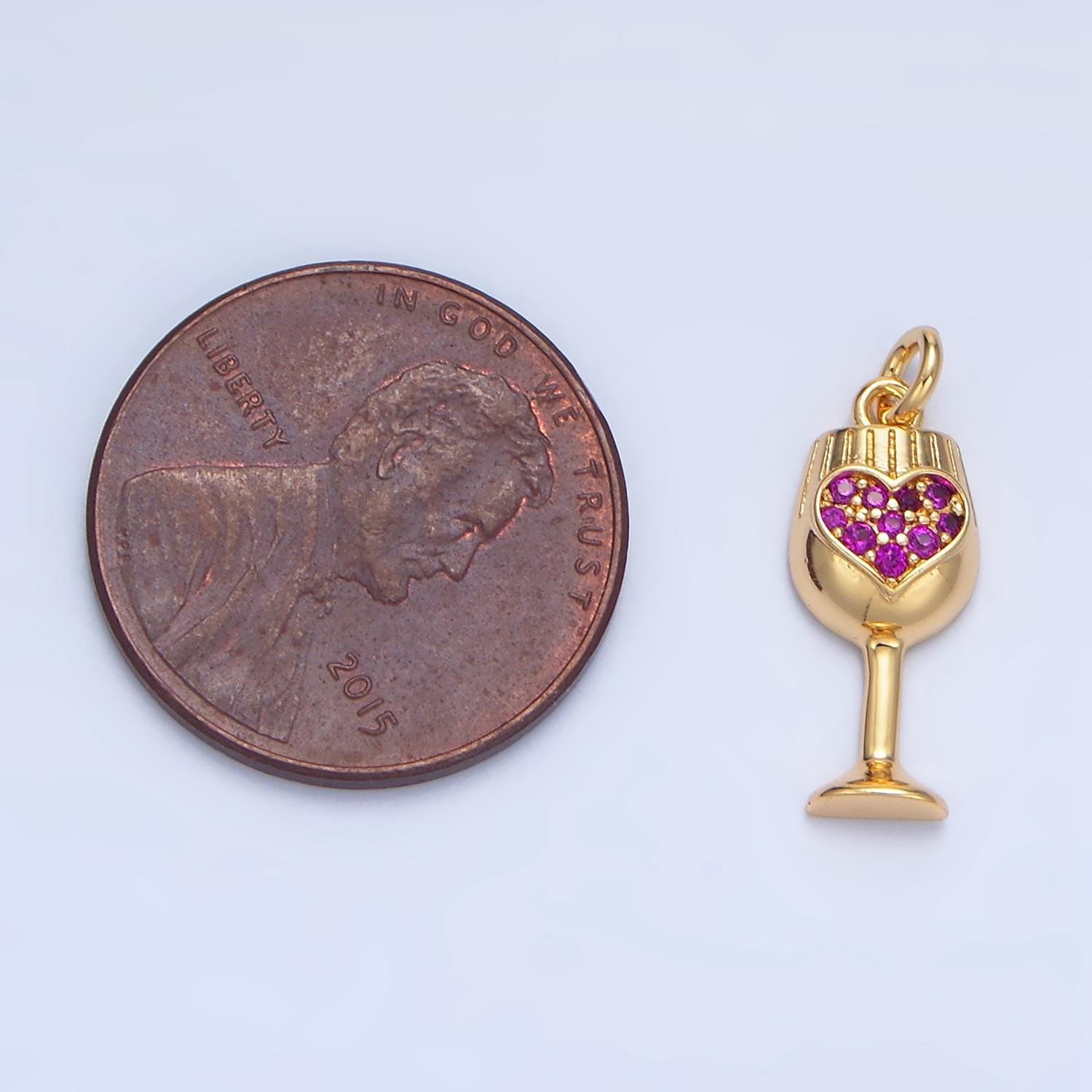 Love potion cup fuchsia cz 24k gold filled drink charm | x-844