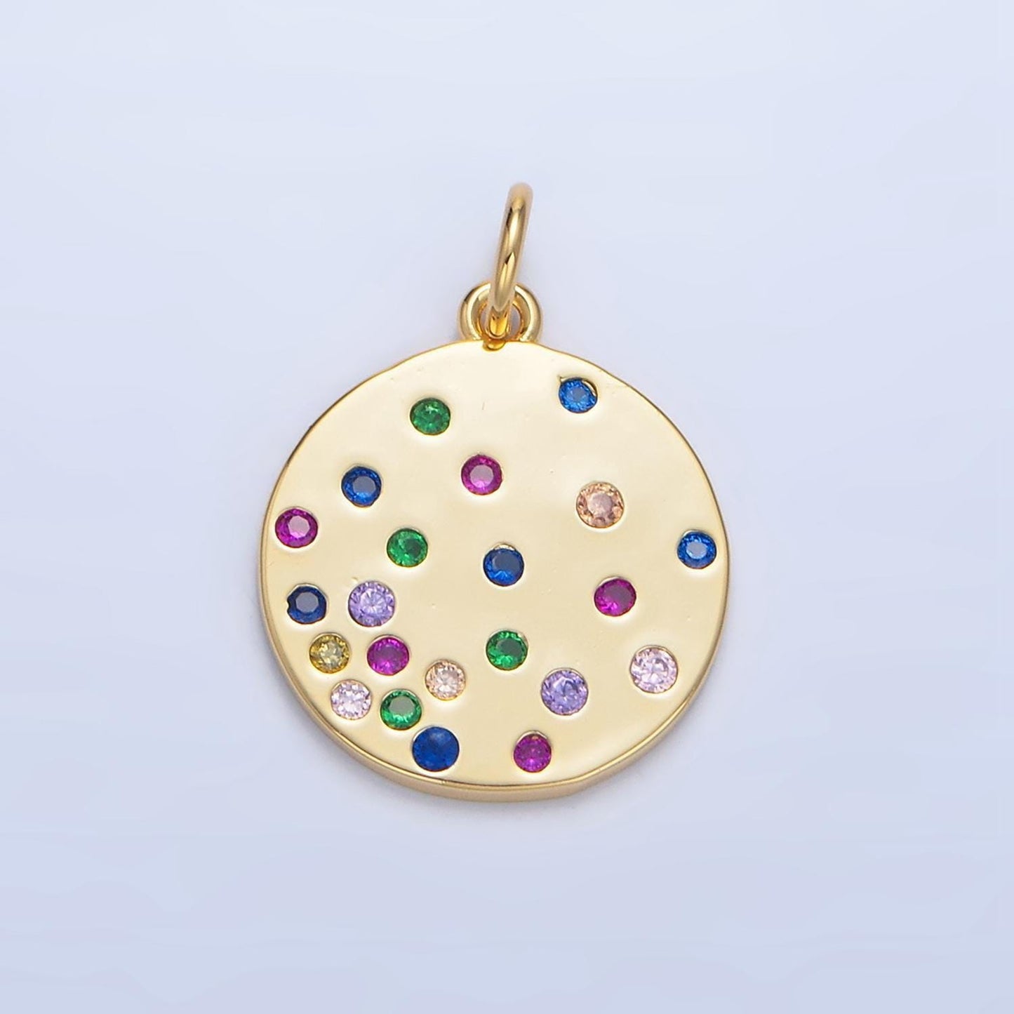 24k gold filled round minimal multicolor cz charm | x-841