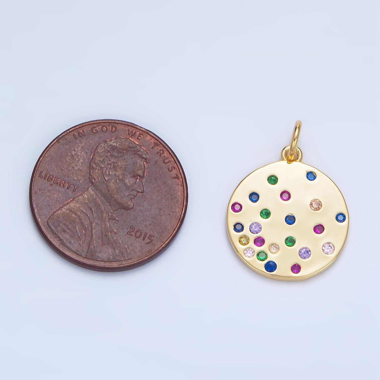 24k gold filled round minimal multicolor cz charm | x-841