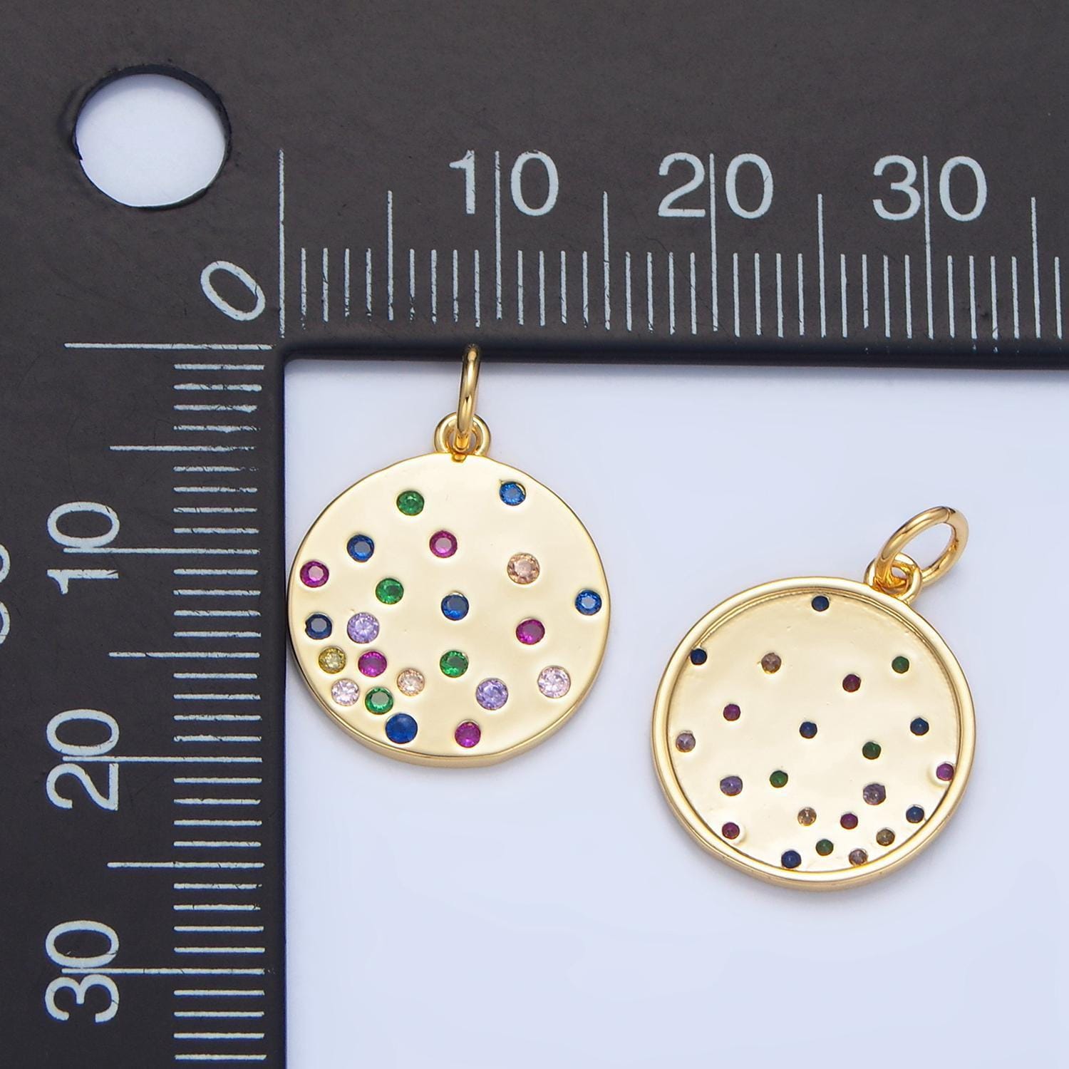 24k gold filled round minimal multicolor cz charm | x-841
