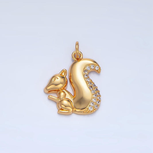 Happy smiling squirrel micro paved cz 24k gold filled animal charm | x-840