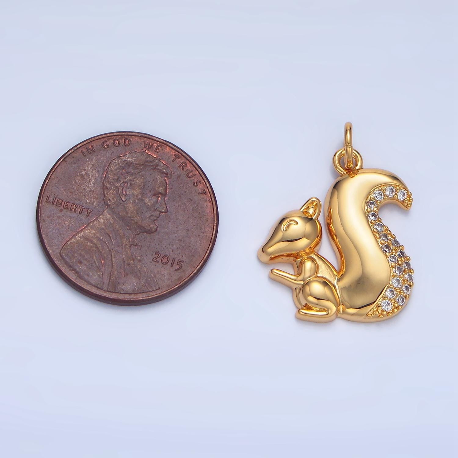 Happy smiling squirrel micro paved cz 24k gold filled animal charm | x-840