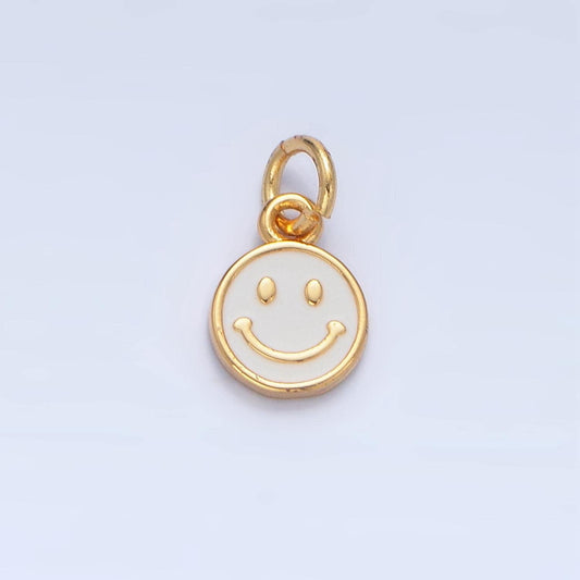 Mini white enamel happy face 24k gold filled | x-828
