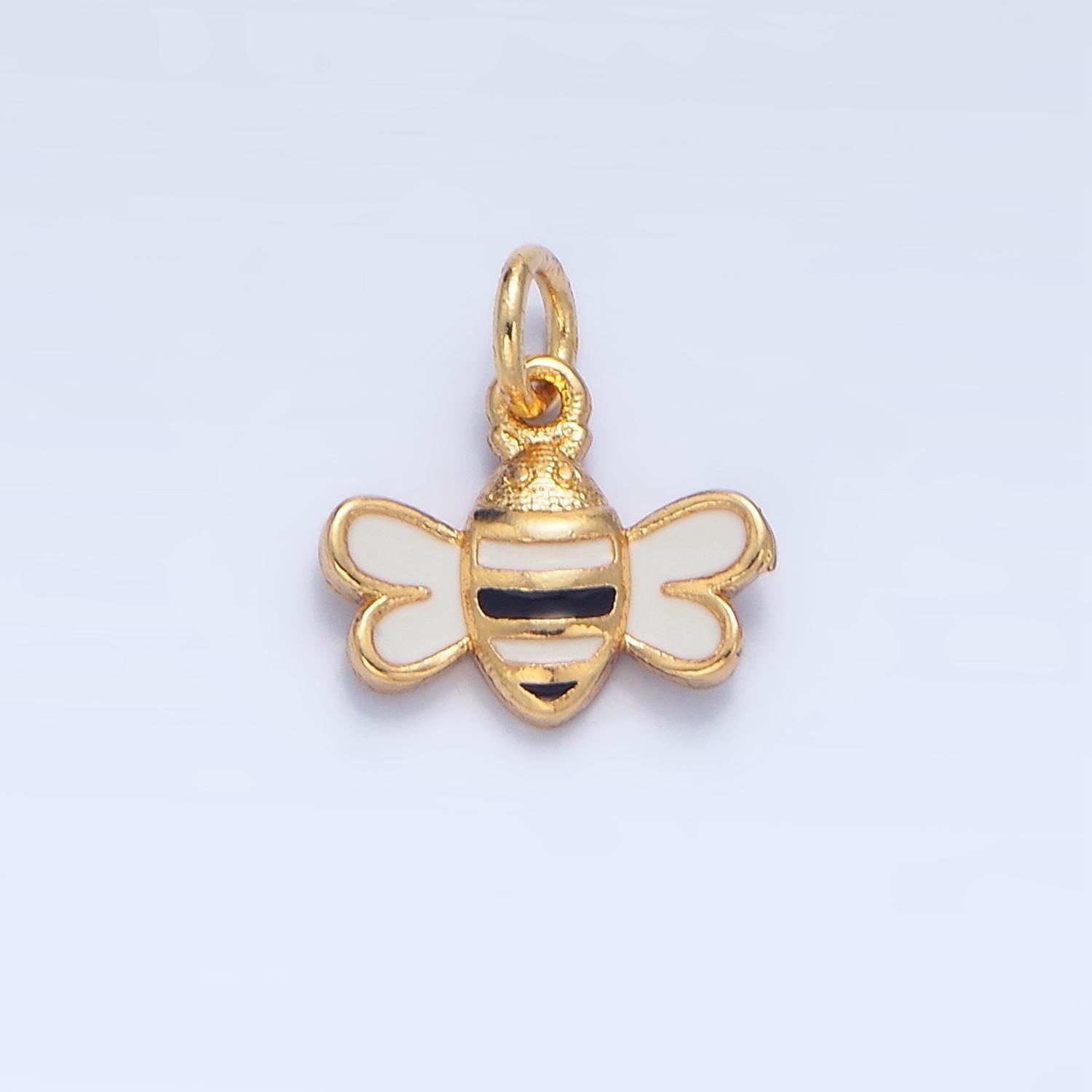 Black & white mini bee 24k gold filled insect charm | x826