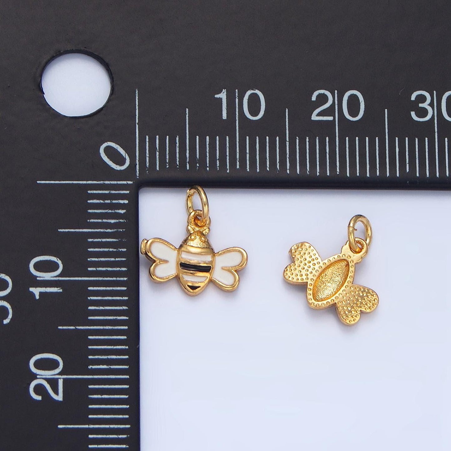 Black & white mini bee 24k gold filled insect charm | x826