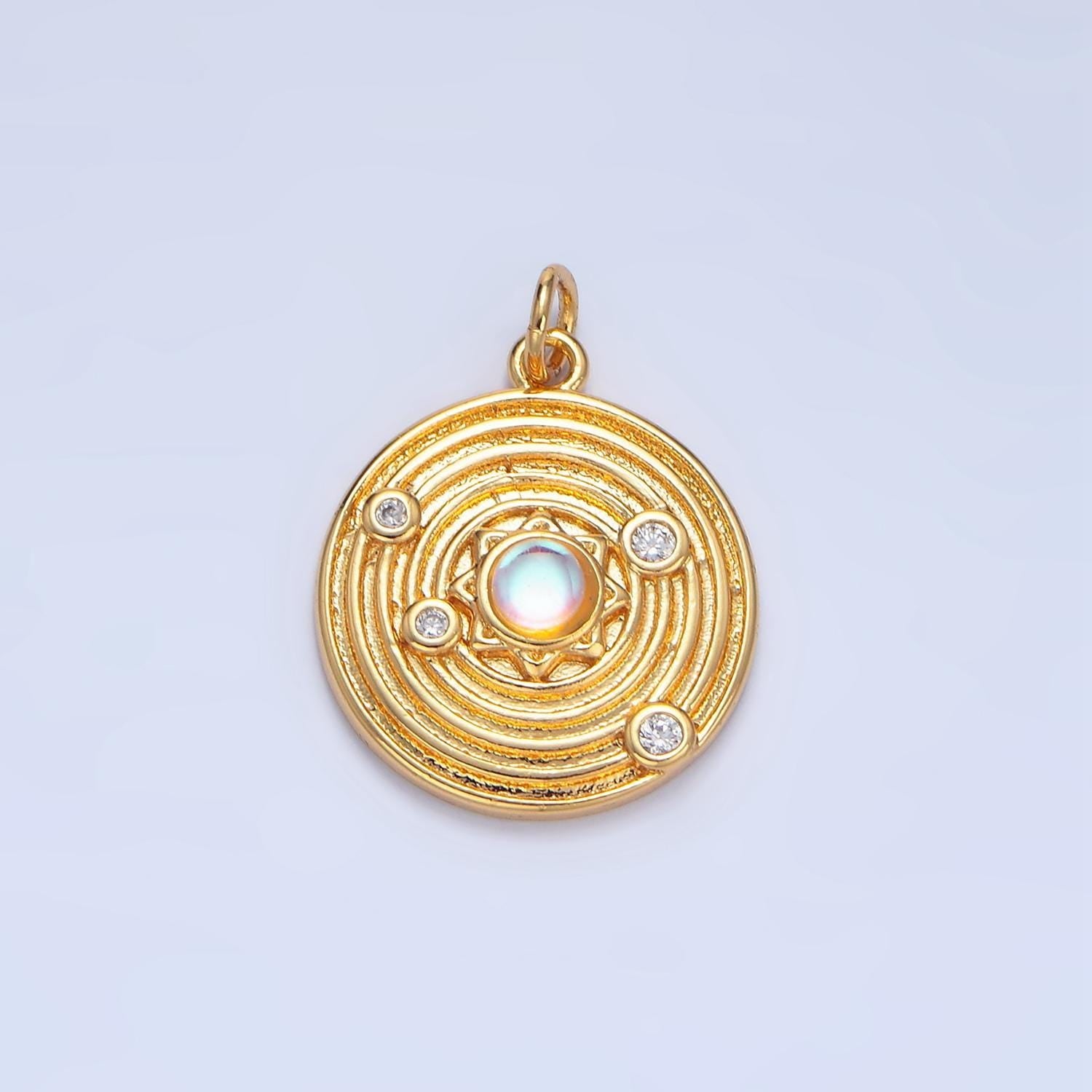 Cz celestial sun round circle 24k gold filled charm | x-818