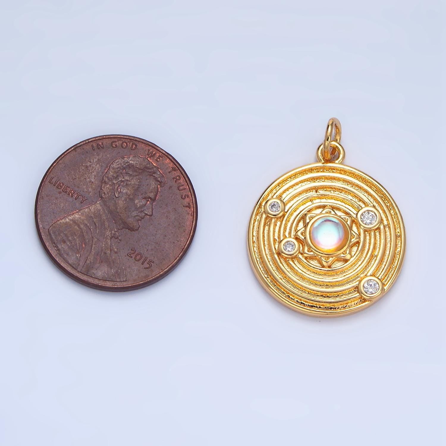 Cz celestial sun round circle 24k gold filled charm | x-818