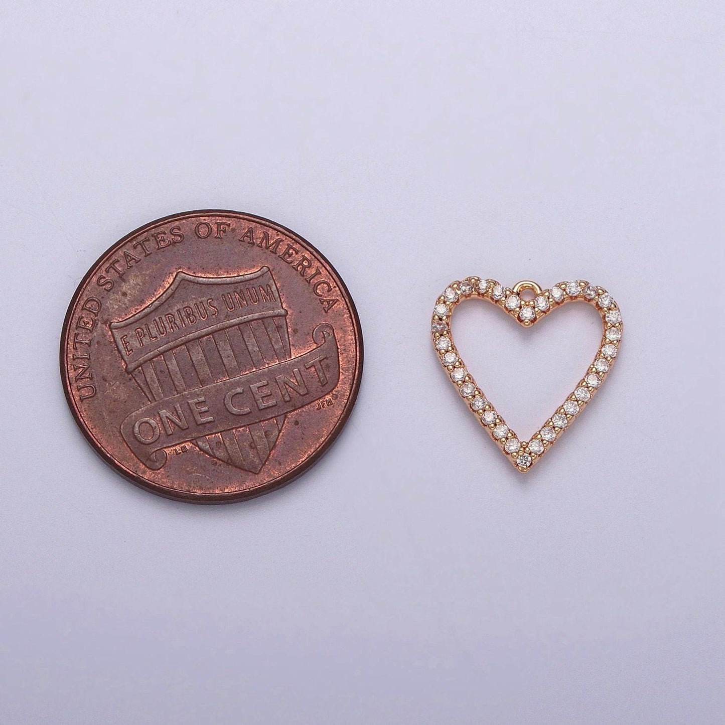16k gold plated clear micro pave cubic zirconia heart outline pendant, gold cz stone love heart charm for bracelet necklace supply | x-815