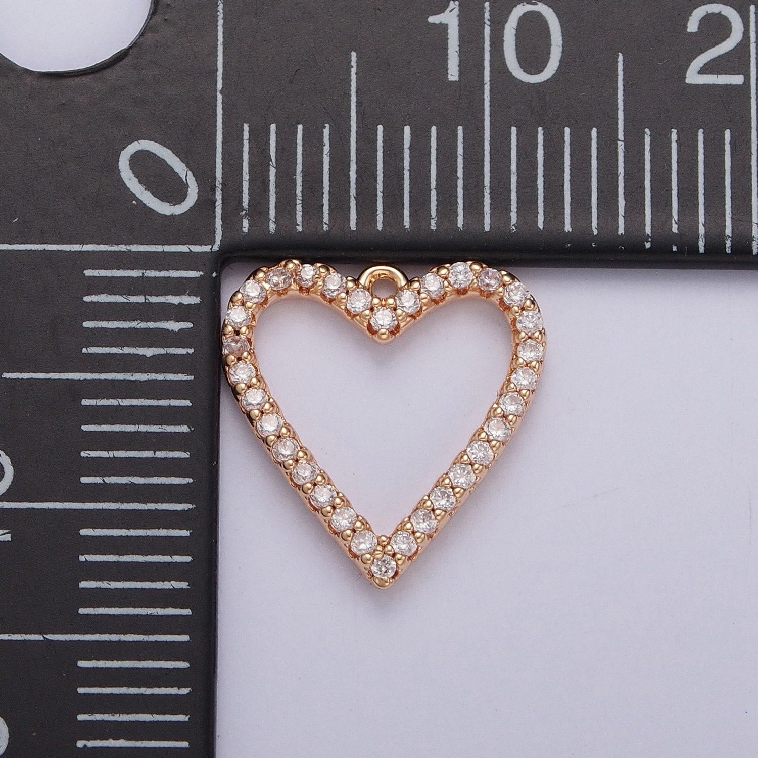 16k gold plated clear micro pave cubic zirconia heart outline pendant, gold cz stone love heart charm for bracelet necklace supply | x-815