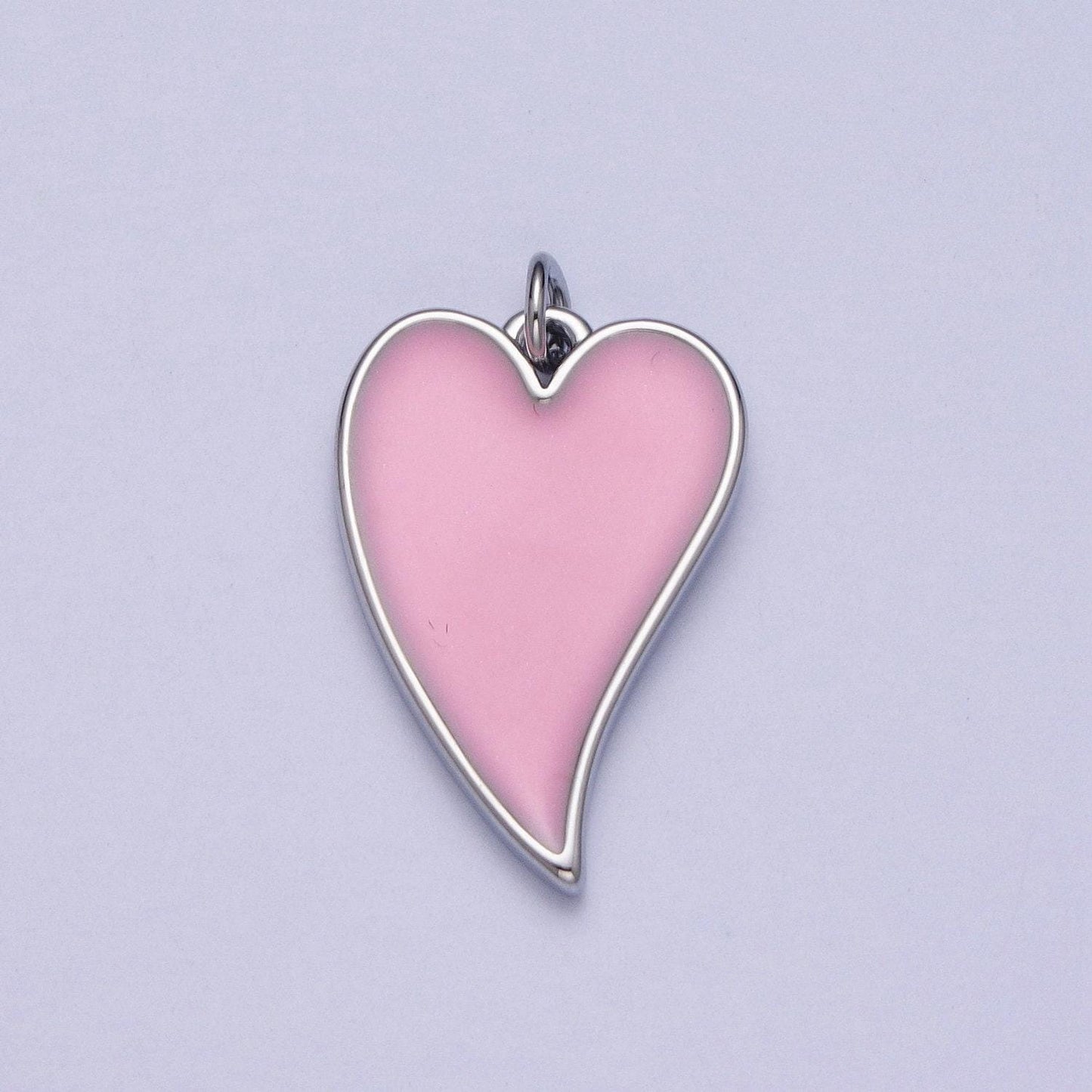 24k gold filled simple pink enamel heart charm, add on gold silver minimalistic pendant love jewelry | x-805, x-806