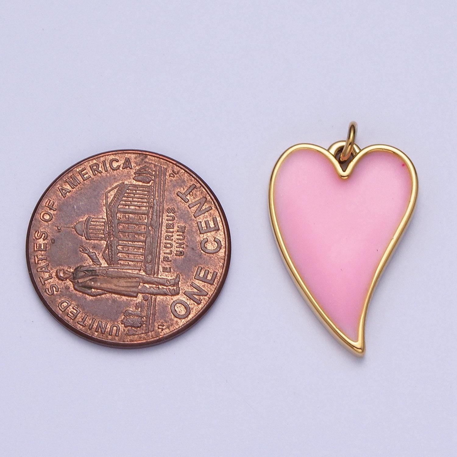 24k gold filled simple pink enamel heart charm, add on gold silver minimalistic pendant love jewelry | x-805, x-806