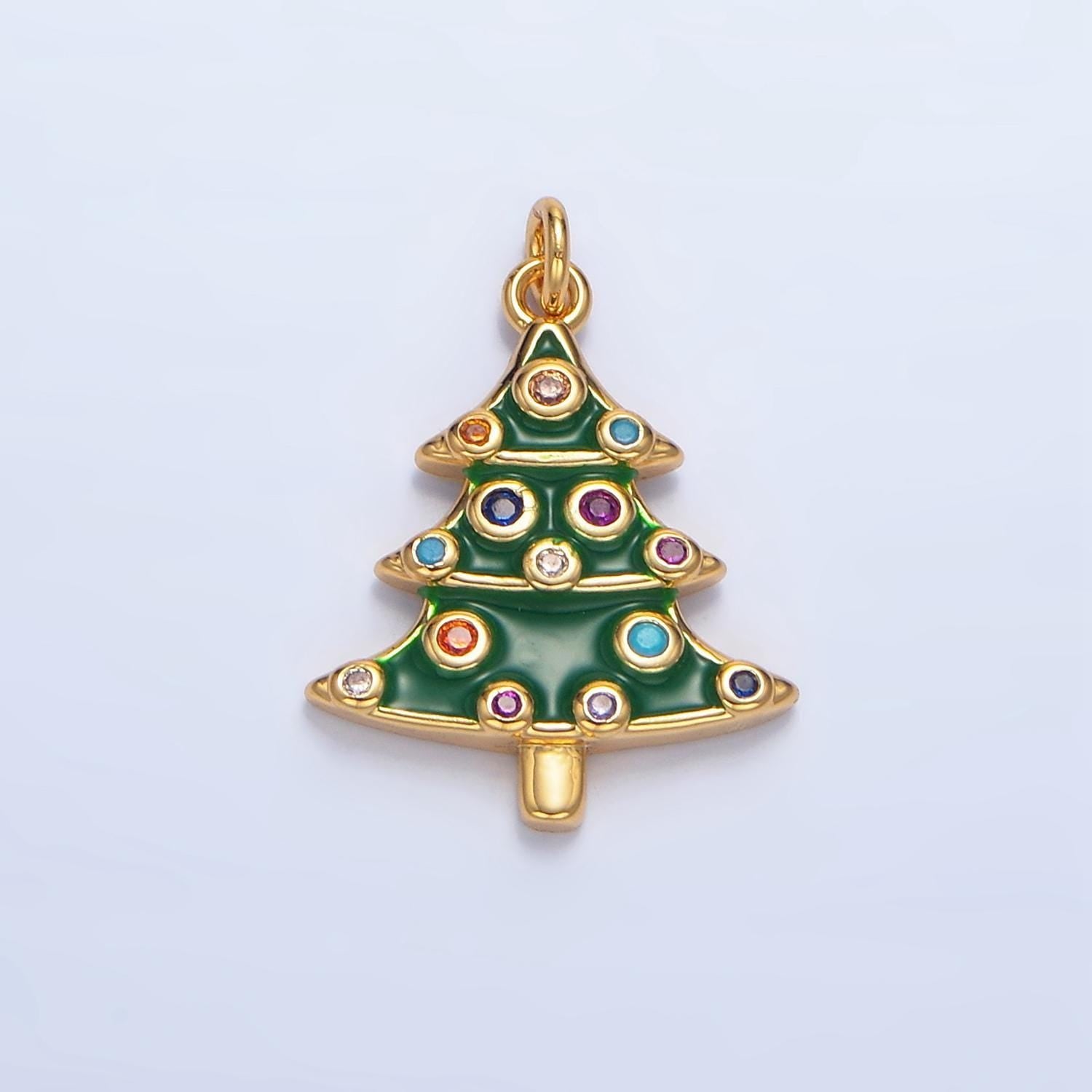 Dainty enamel green christmas tree with colorful micro paved cz dainty 24k gold filled holiday season greetings xmas pendant | x785