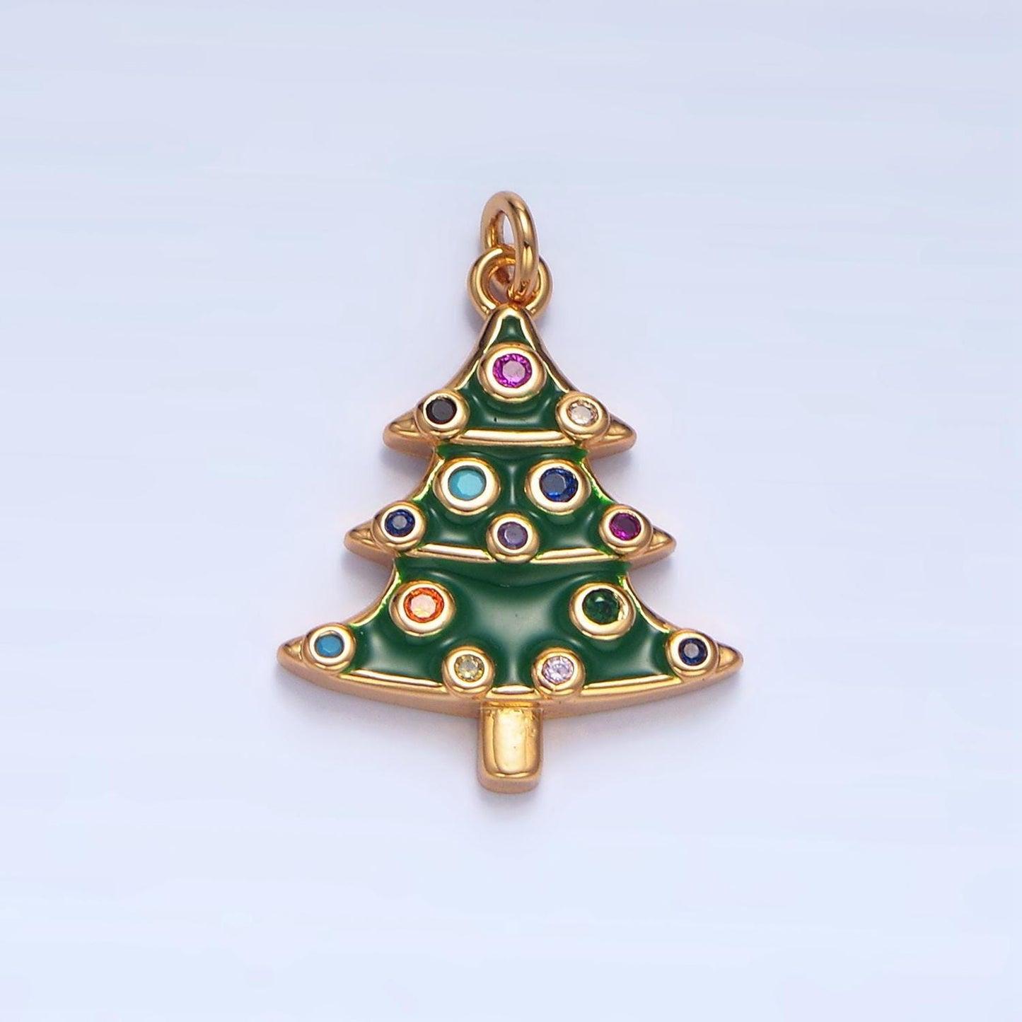 Dainty enamel green christmas tree with colorful micro paved cz dainty 24k gold filled holiday season greetings xmas pendant | x785