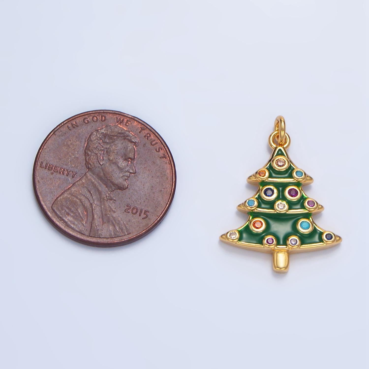 Dainty enamel green christmas tree with colorful micro paved cz dainty 24k gold filled holiday season greetings xmas pendant | x785