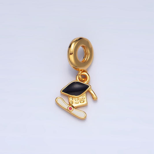 24k gold filled graduation hat theme rondelle bail triple drop pendant bracelet | x784