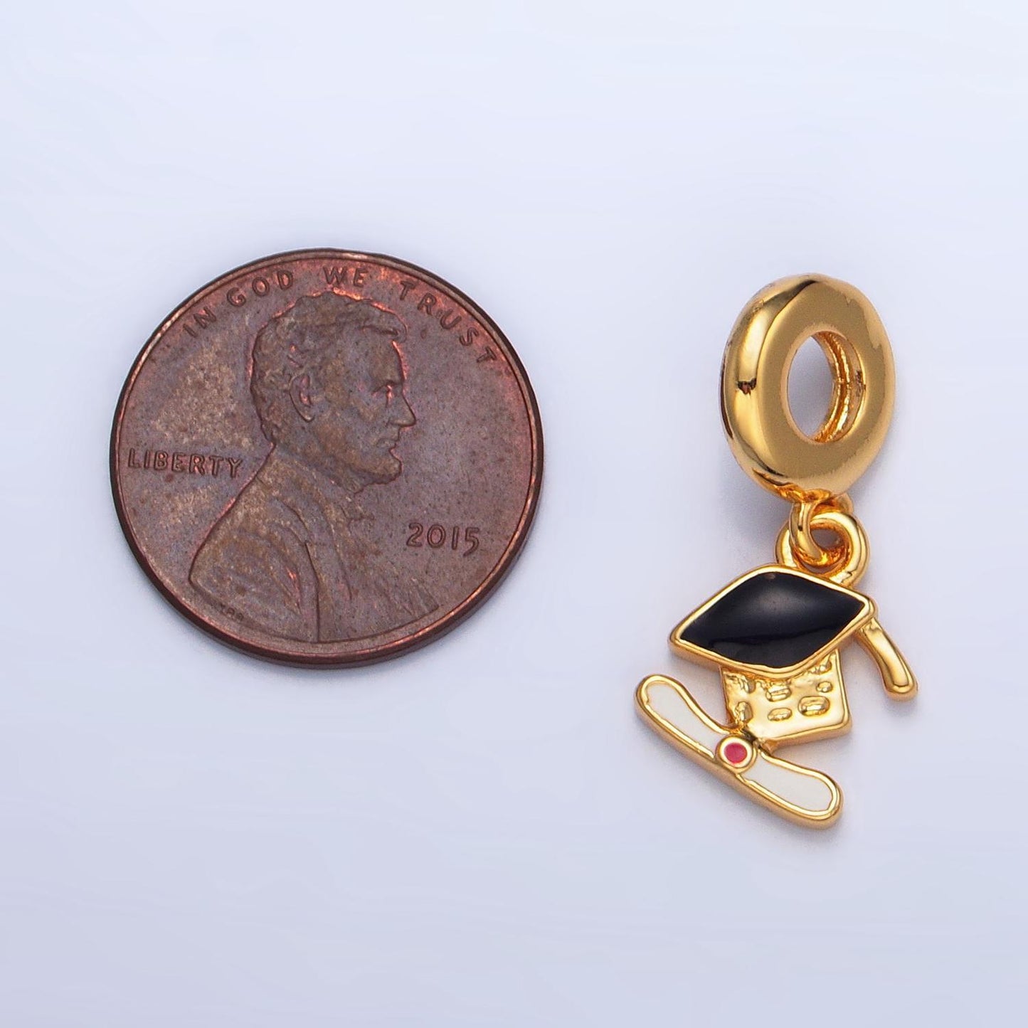 24k gold filled graduation hat theme rondelle bail triple drop pendant bracelet | x784