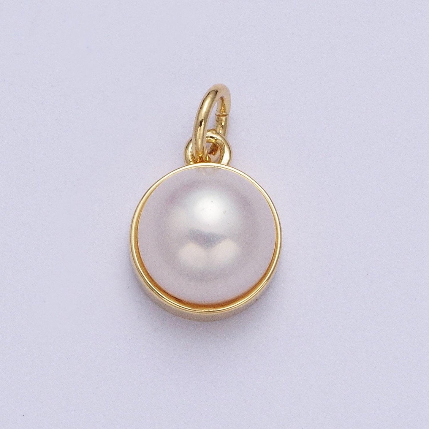 Dainty purple white round pearl pendant, gold plated round mother of pearl charm | x-751, x-752