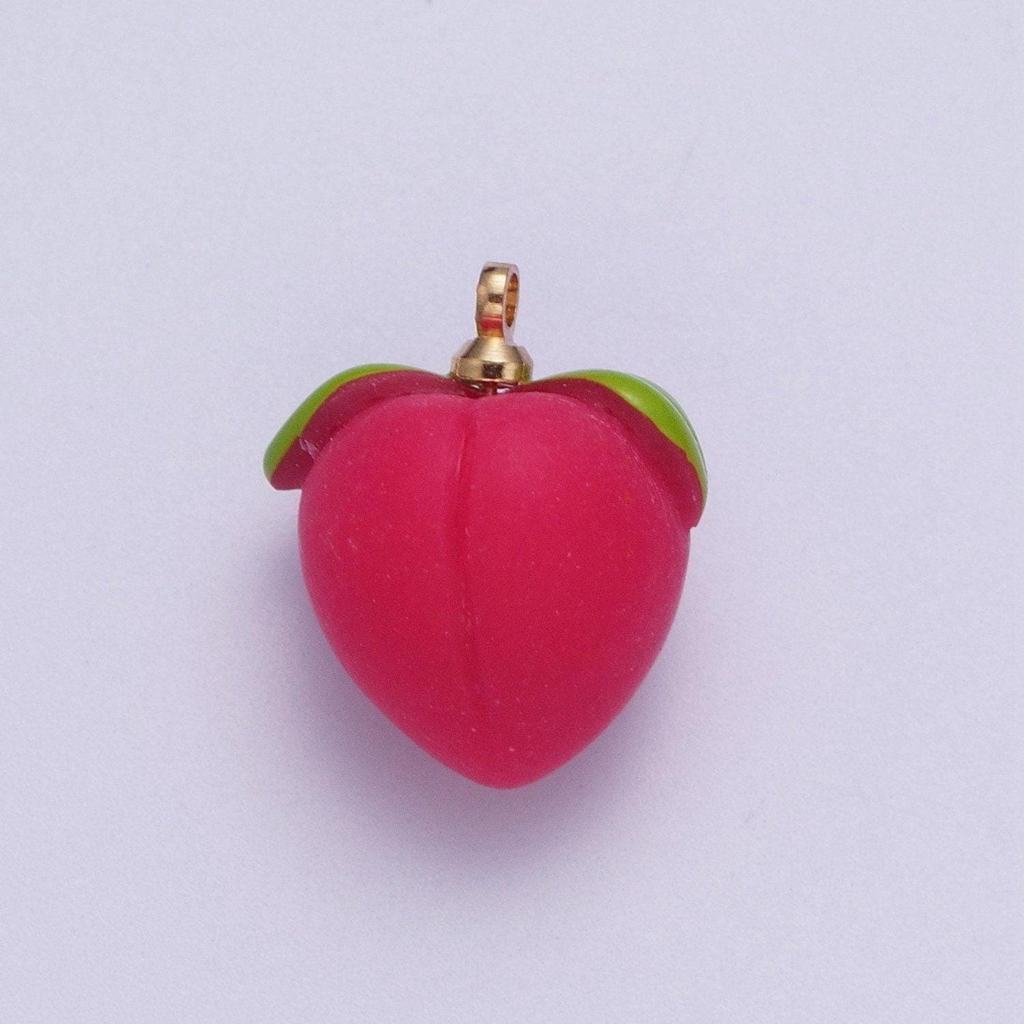 Hot pink fuzzy peach pendant, 24k gold plated hot pink fruits charm | x-750