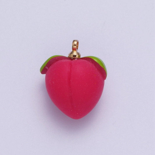 Hot pink fuzzy peach pendant, 24k gold plated hot pink fruits charm | x-750