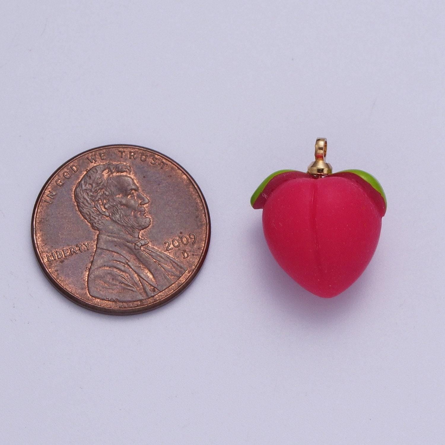 Hot pink fuzzy peach pendant, 24k gold plated hot pink fruits charm | x-750