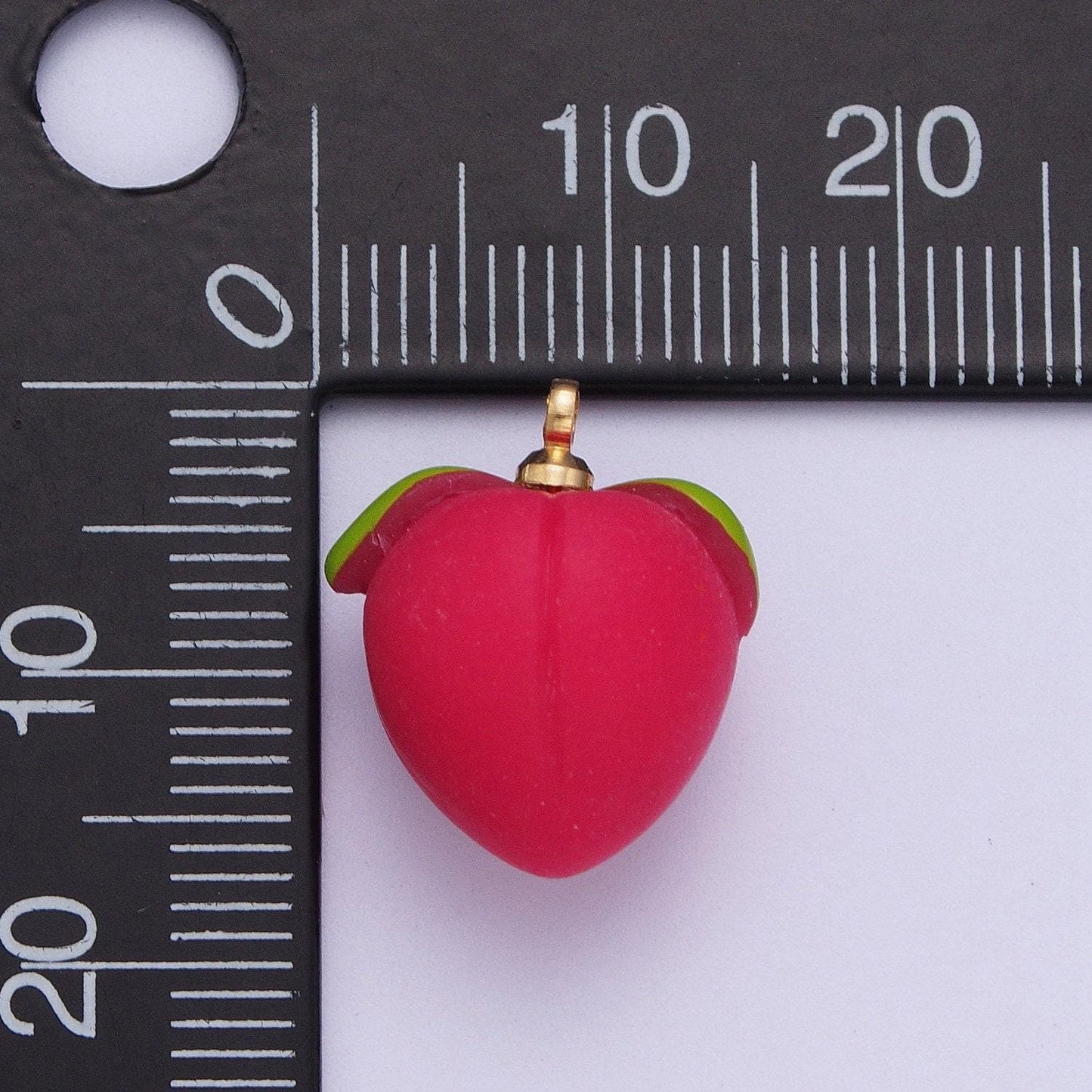 Hot pink fuzzy peach pendant, 24k gold plated hot pink fruits charm | x-750