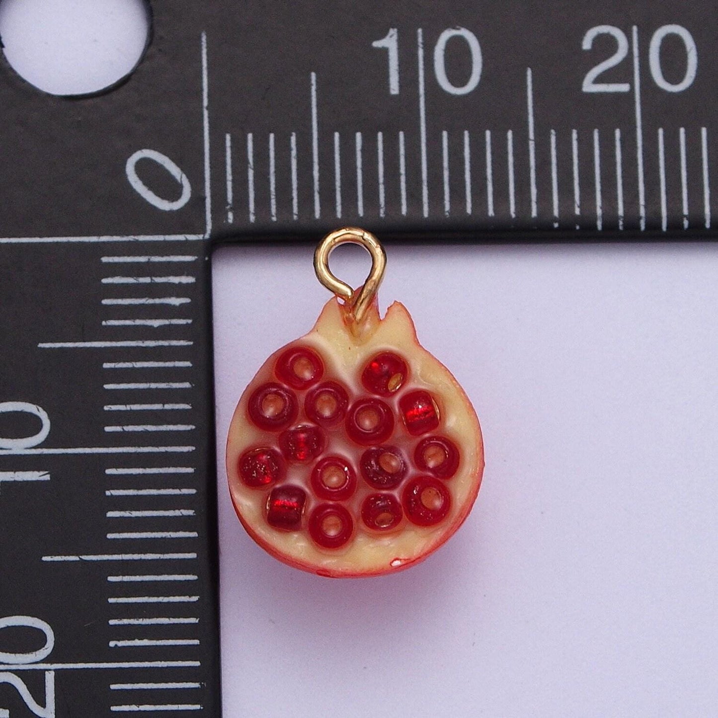 Bright red pomegranate cross-section pendant, 24k gold plated red pomegranate summer fruit charm | x-749