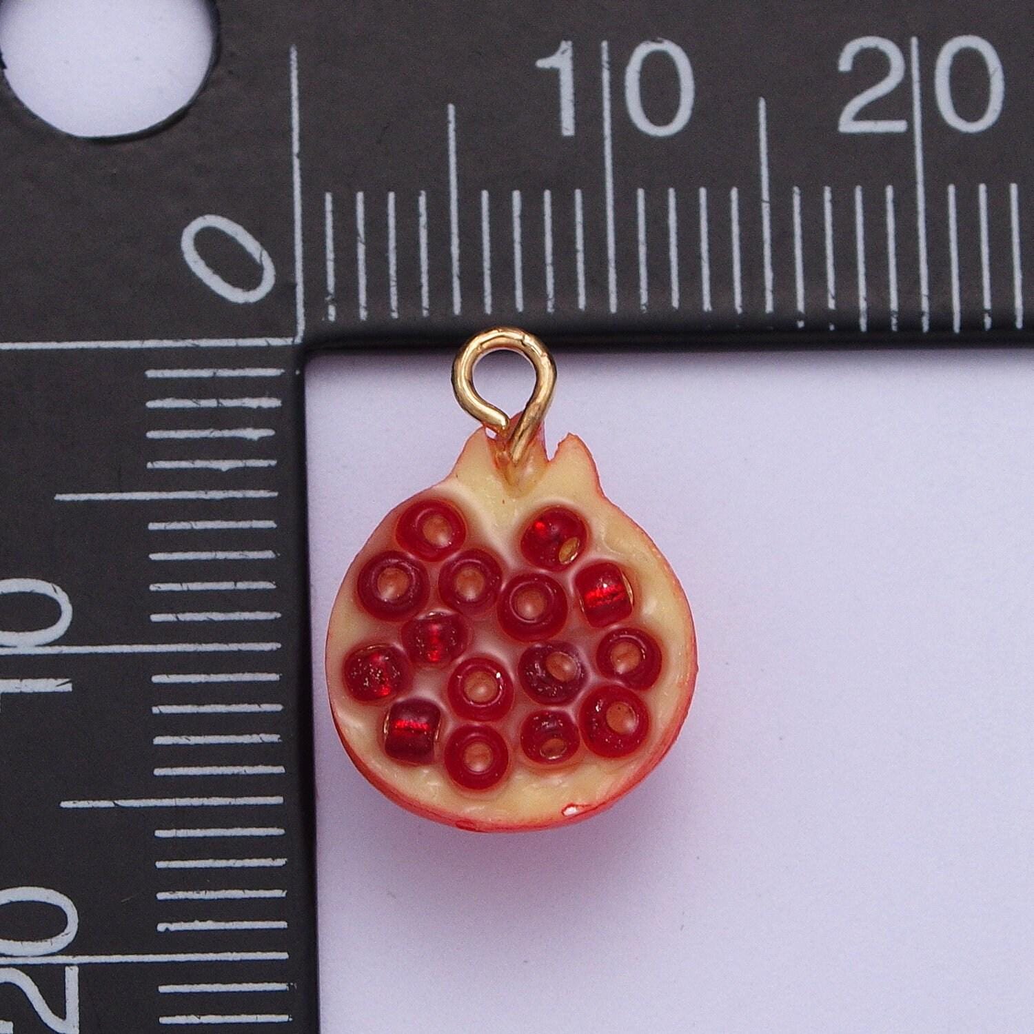 Bright red pomegranate cross-section pendant, 24k gold plated red pomegranate summer fruit charm | x-749