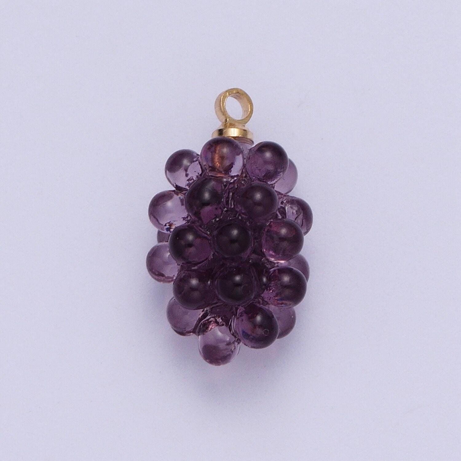 Dainty bunch of grapes pendant, 24k gold plated dark purple and green grapes seasonal fruits charms | x-746, x-748