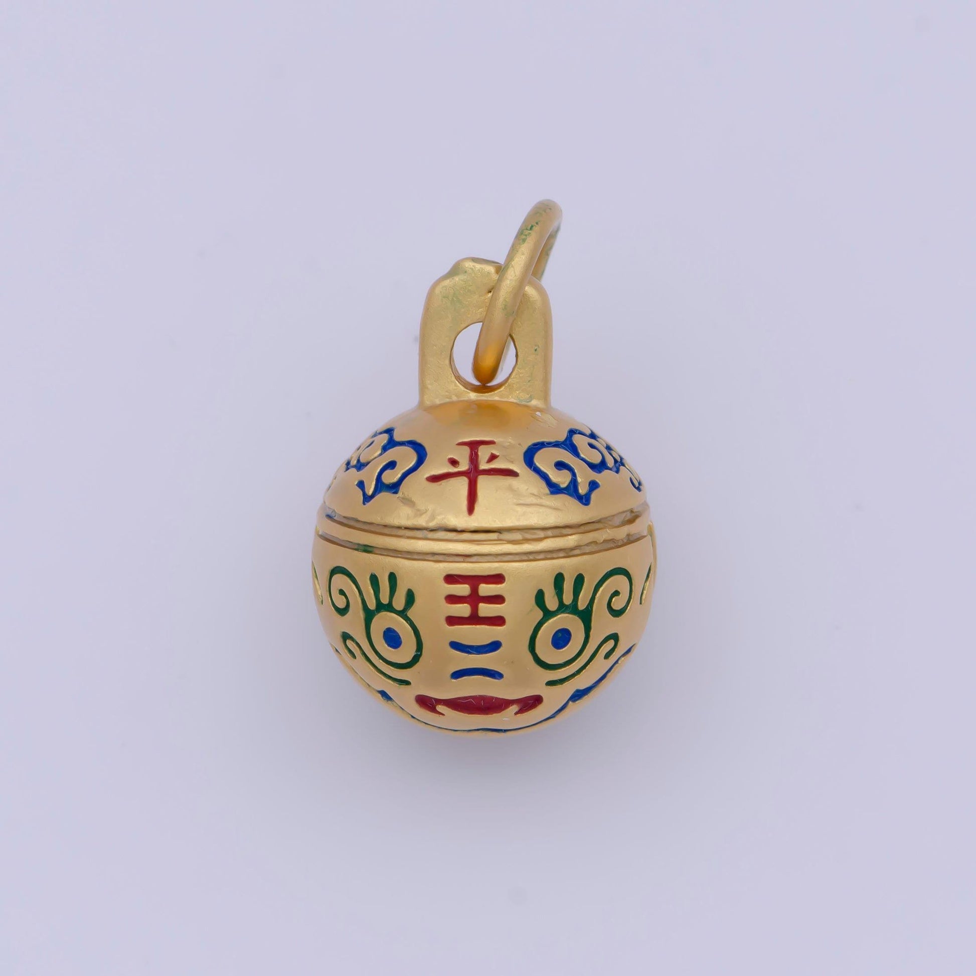 Gold safety, peace, well-being chinese character ball pendant, 24k gold plated enamel tiger ball protection charm | x-713