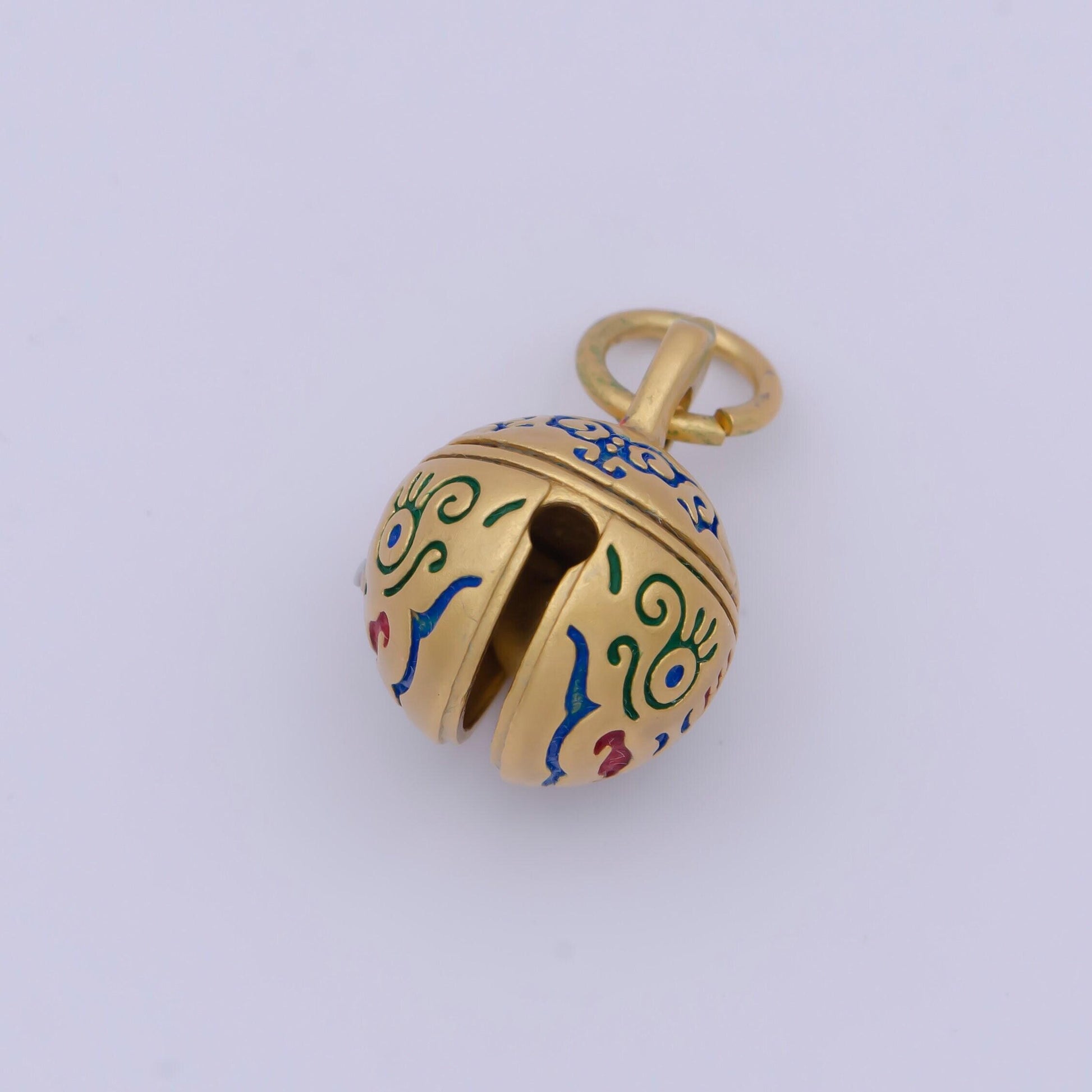 Gold safety, peace, well-being chinese character ball pendant, 24k gold plated enamel tiger ball protection charm | x-713