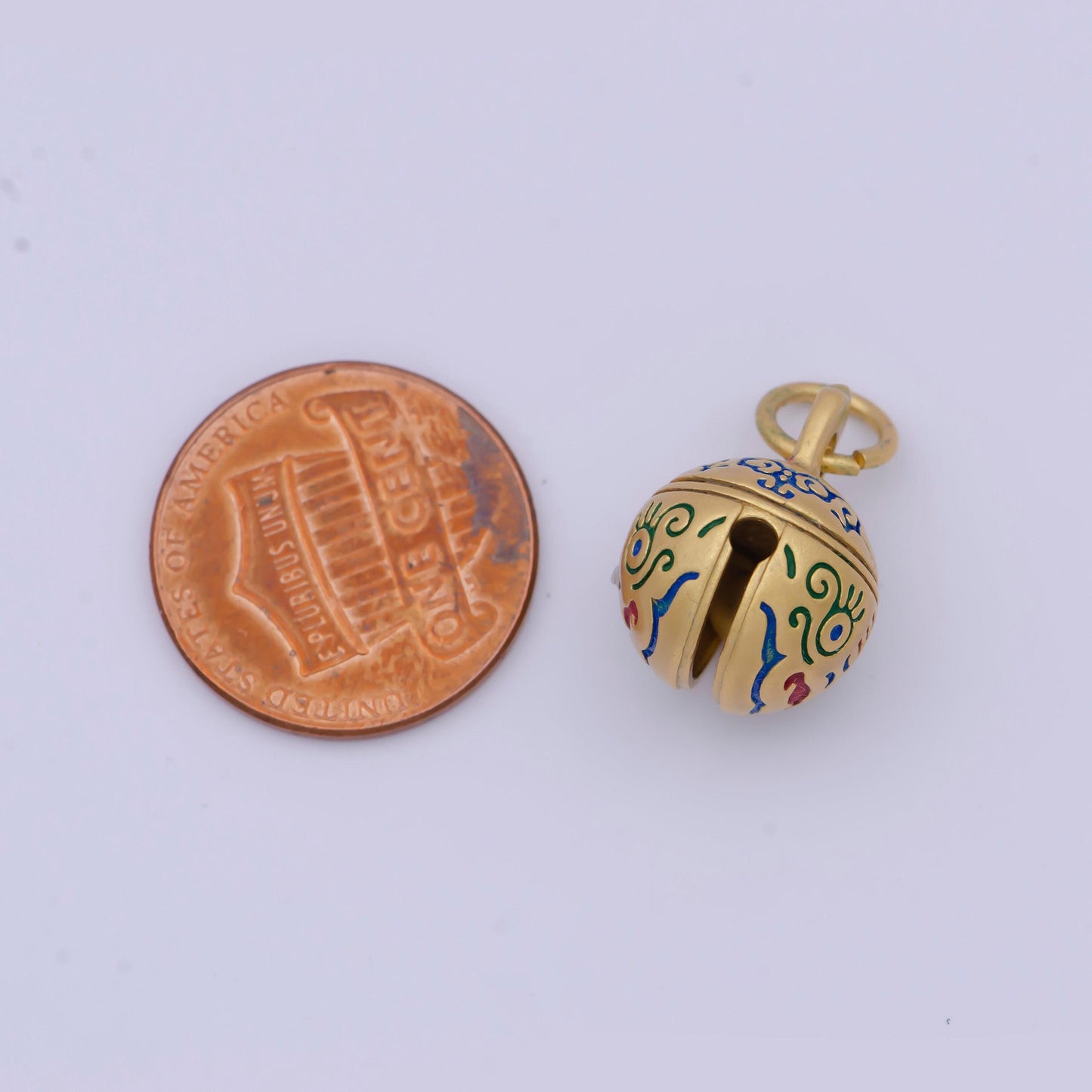Gold safety, peace, well-being chinese character ball pendant, 24k gold plated enamel tiger ball protection charm | x-713
