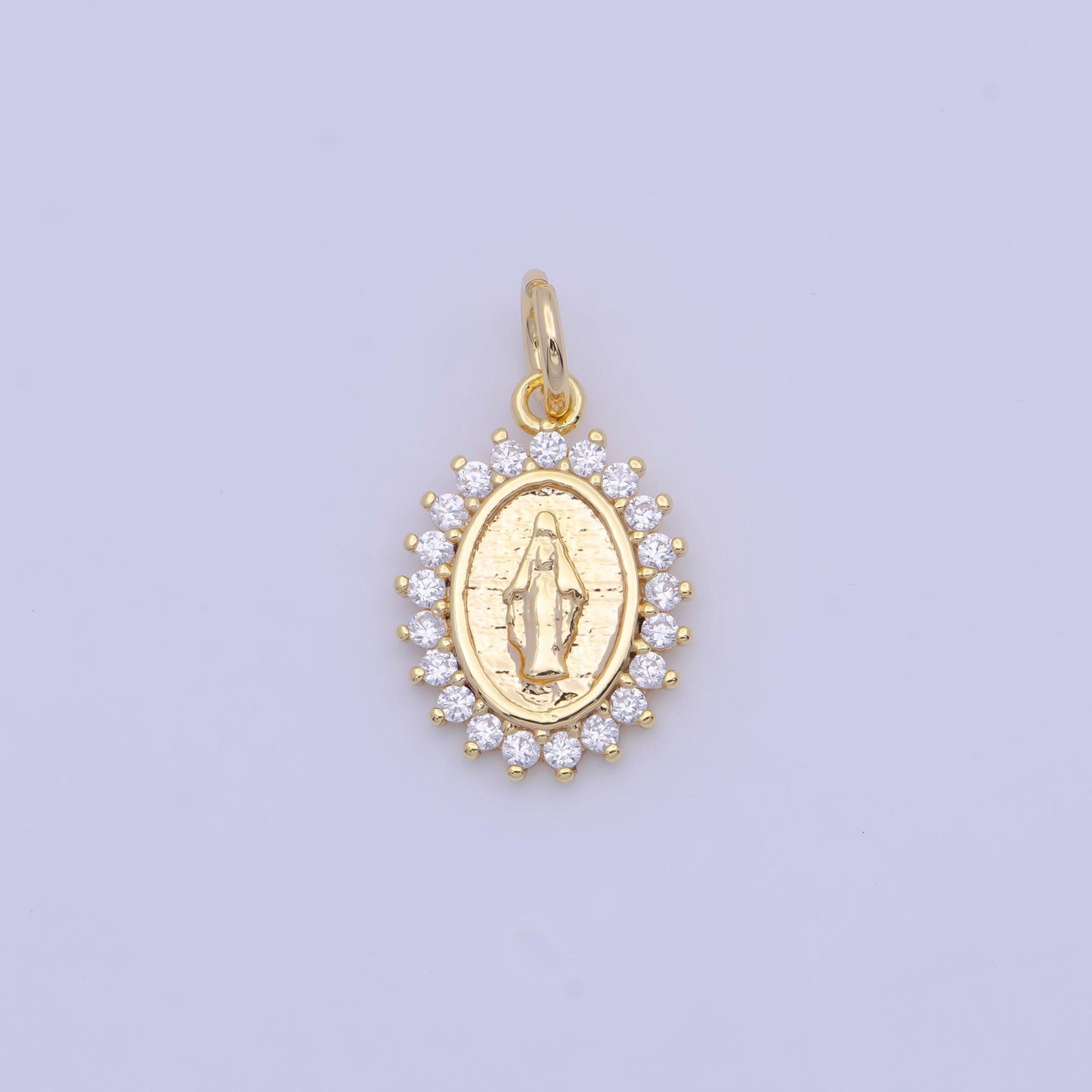 18k gold plated virgin mary jesus christ catholic bijoux sunburst micro pave cz charm | x-710