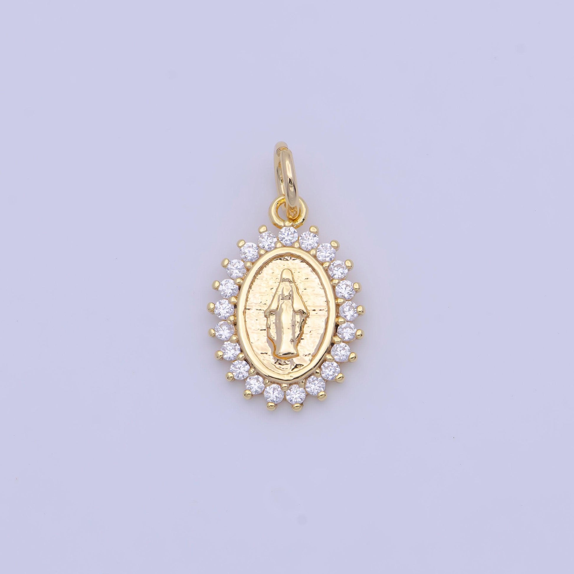 18k gold plated virgin mary jesus christ catholic bijoux sunburst micro pave cz charm | x-710